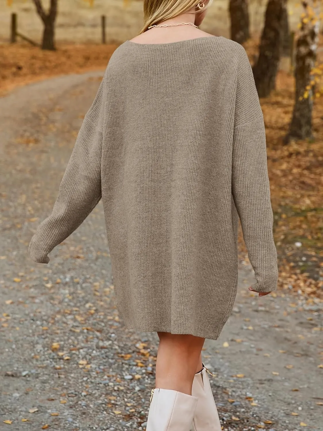 Saodimallsu Womens Oversized Sweater Dress Fall V Neck Long Sleeve Ribbed Knit Casual Loose Mini Pullover Dresses