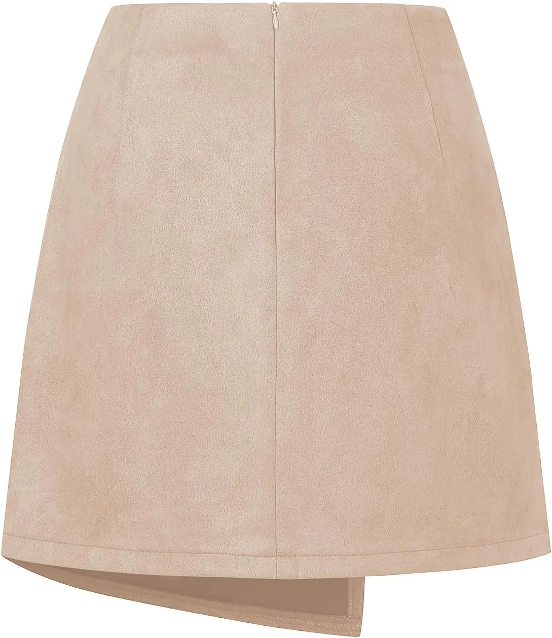 Sheface Women's Faux Suede Irregular Hem Skirt Solid High Waist Zipper A-Line Mini Bodycon Skirt