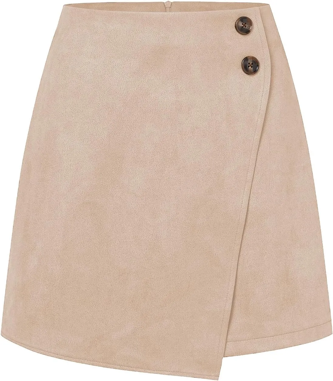 Sheface Women's Faux Suede Irregular Hem Skirt Solid High Waist Zipper A-Line Mini Bodycon Skirt