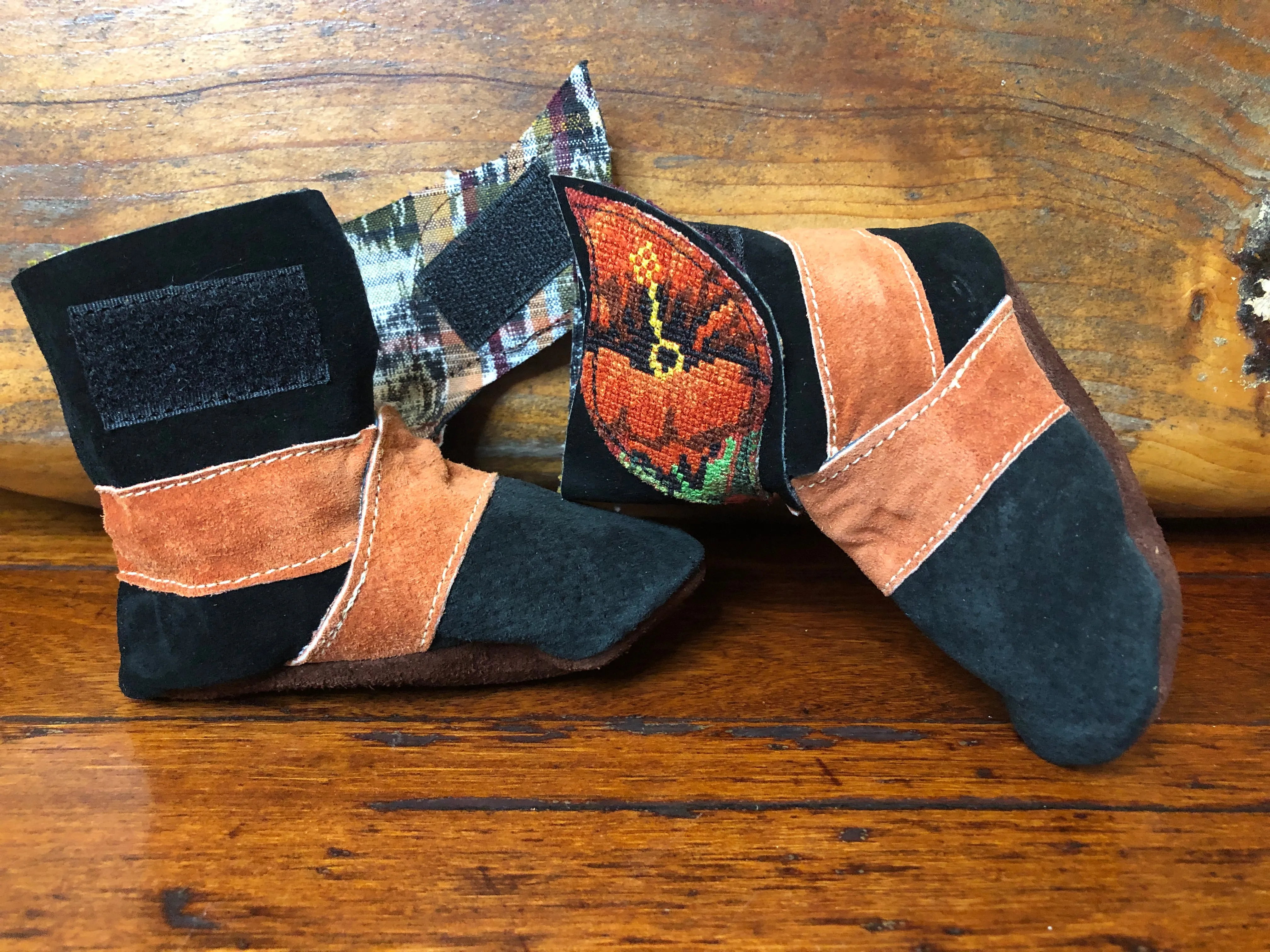 Size 19 Baby Ninja Boots - Black and Orange Flower