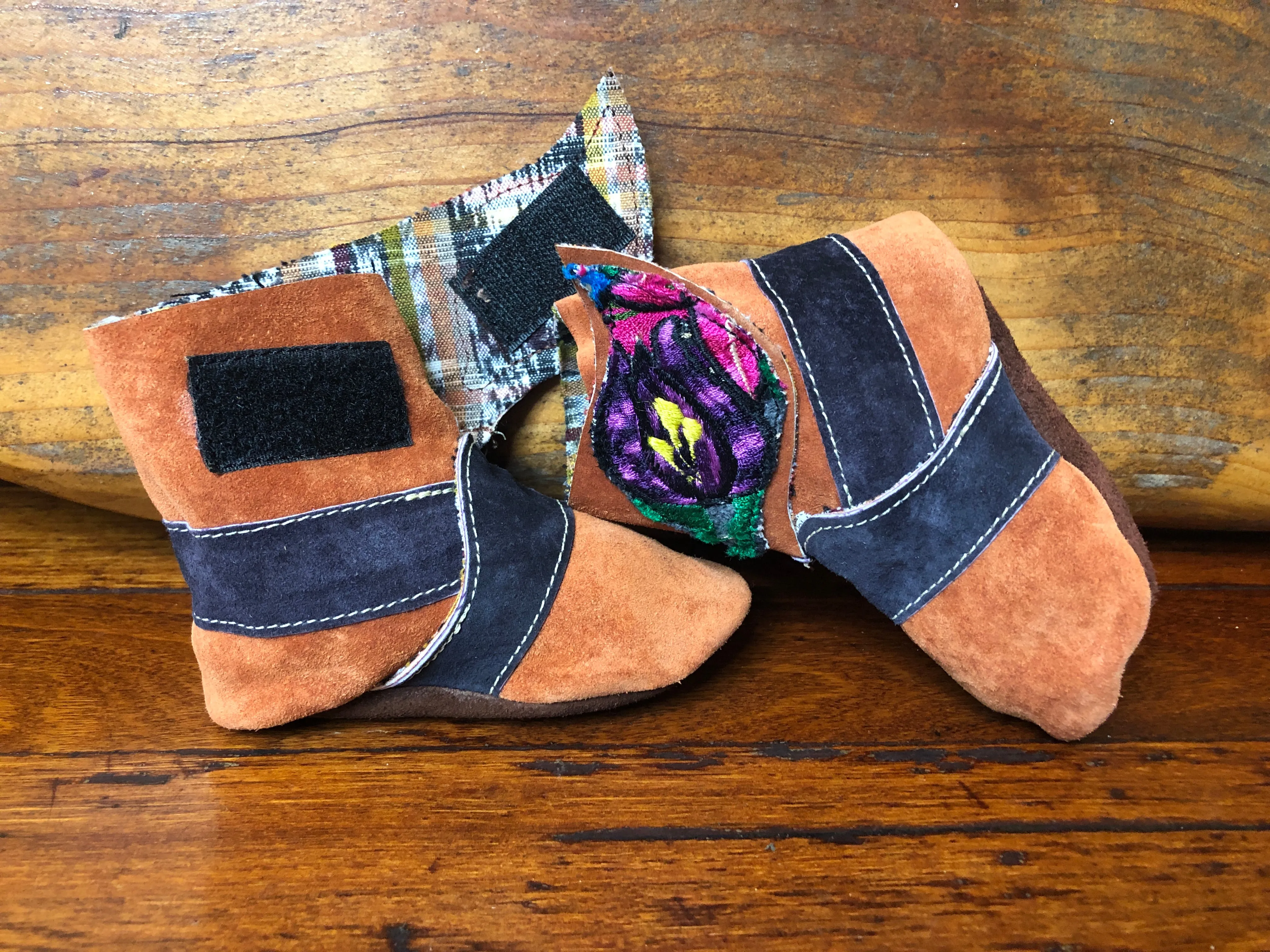 Size 19 Baby Ninja Boots - Orange, Black, Purple Flower