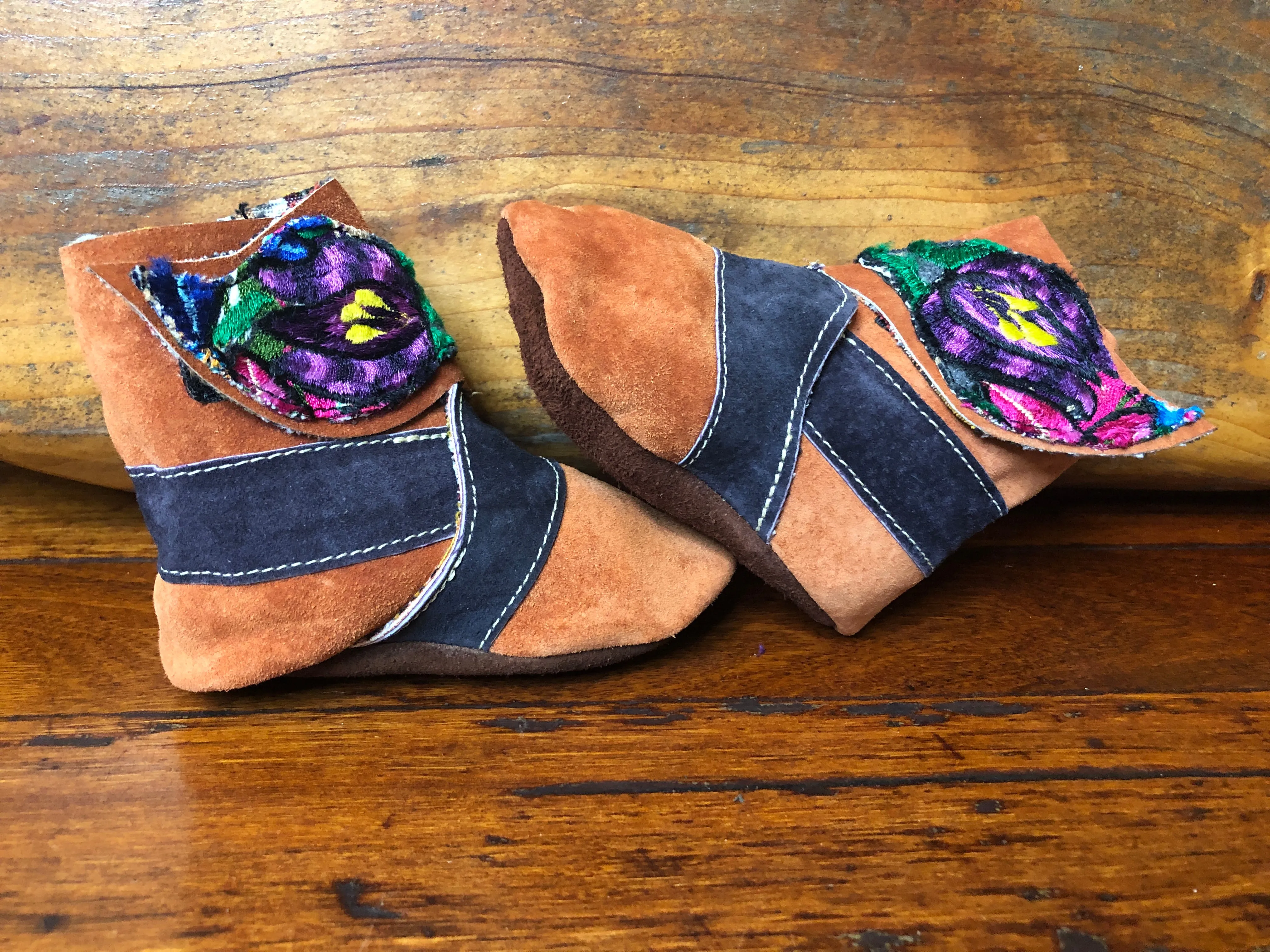 Size 19 Baby Ninja Boots - Orange, Black, Purple Flower