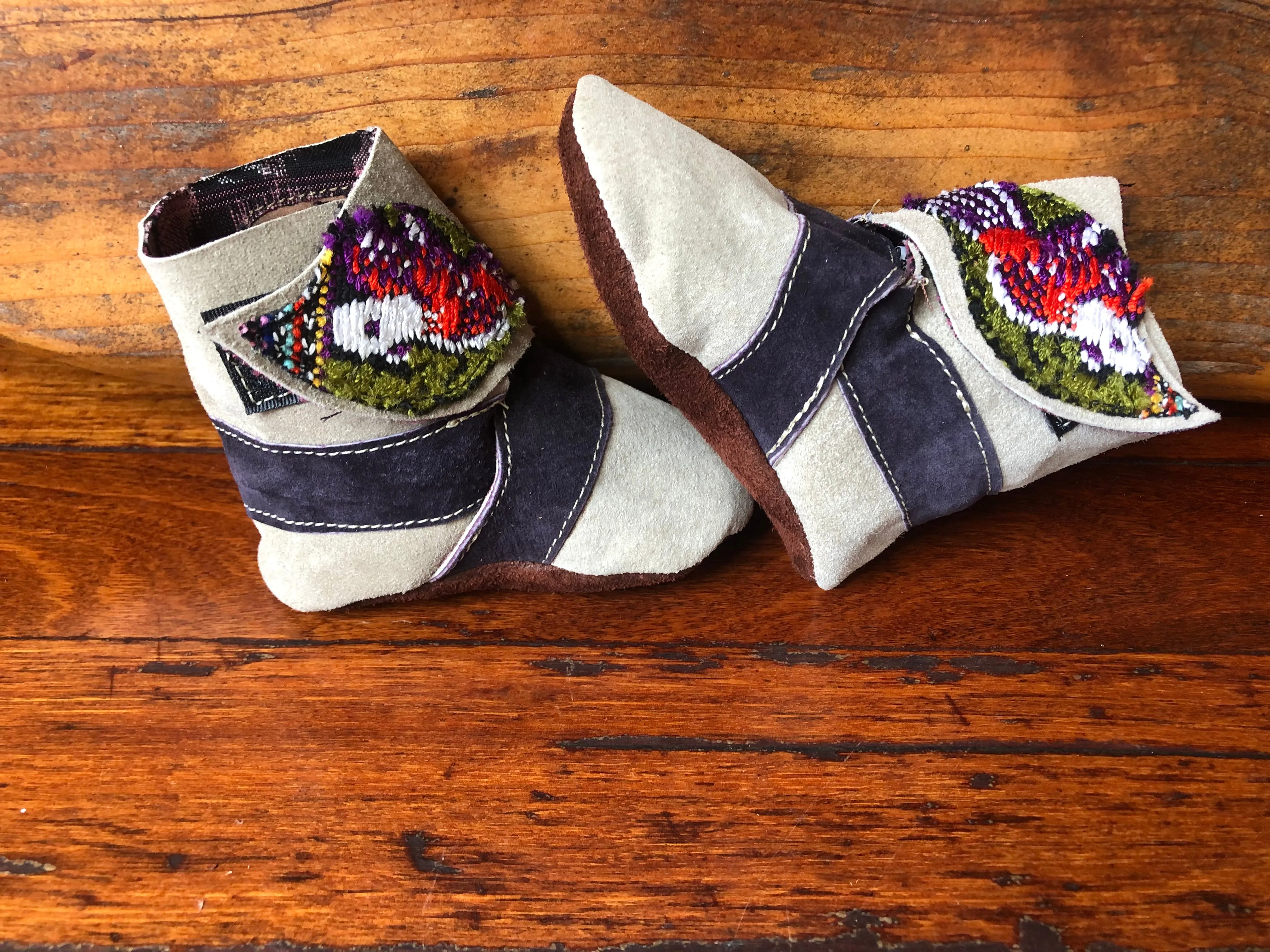 Size 21 Baby Ninja Boots - Tan and Dark Brown Bird