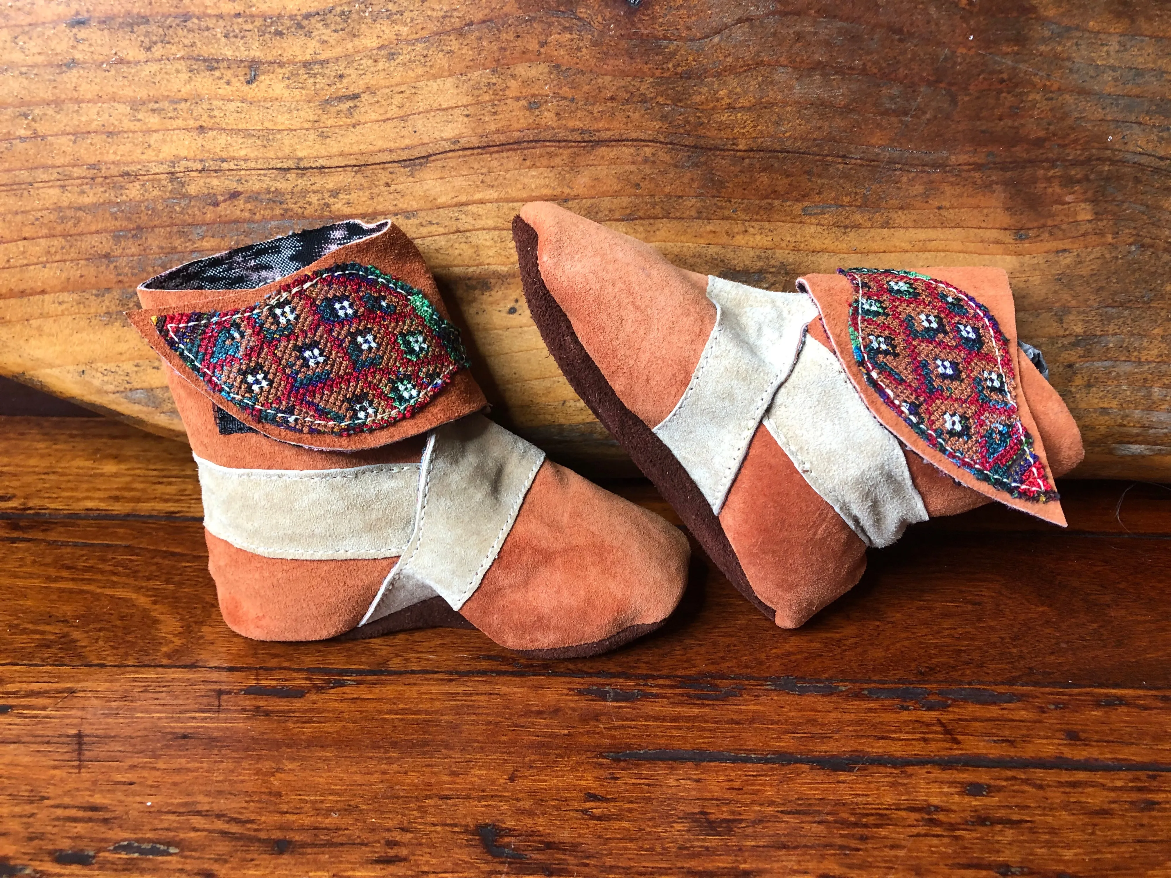 Size 23 Baby Ninja Boots - Orange and Grey Autumn Pattern