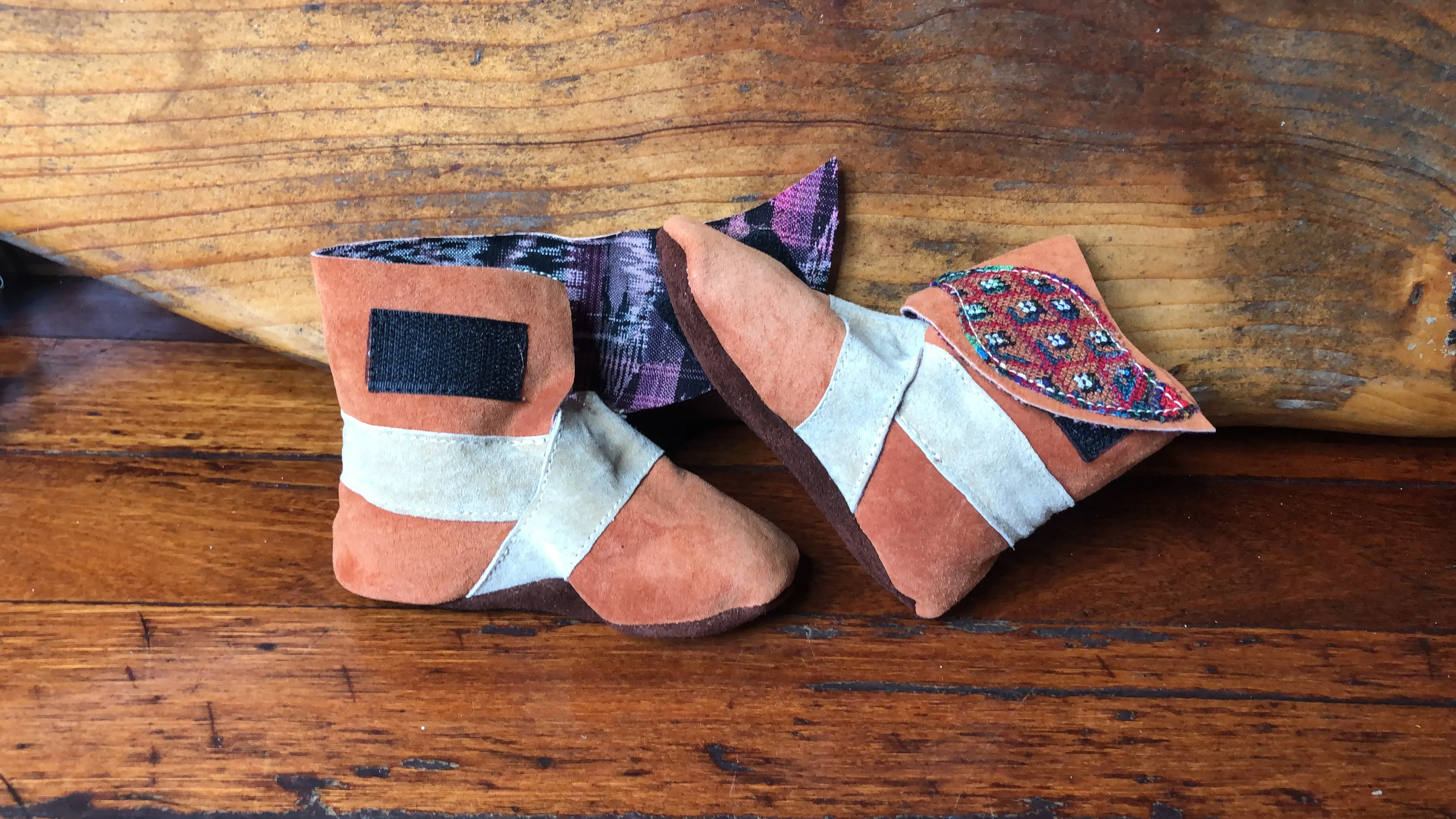 Size 23 Baby Ninja Boots - Orange and Grey Autumn Pattern