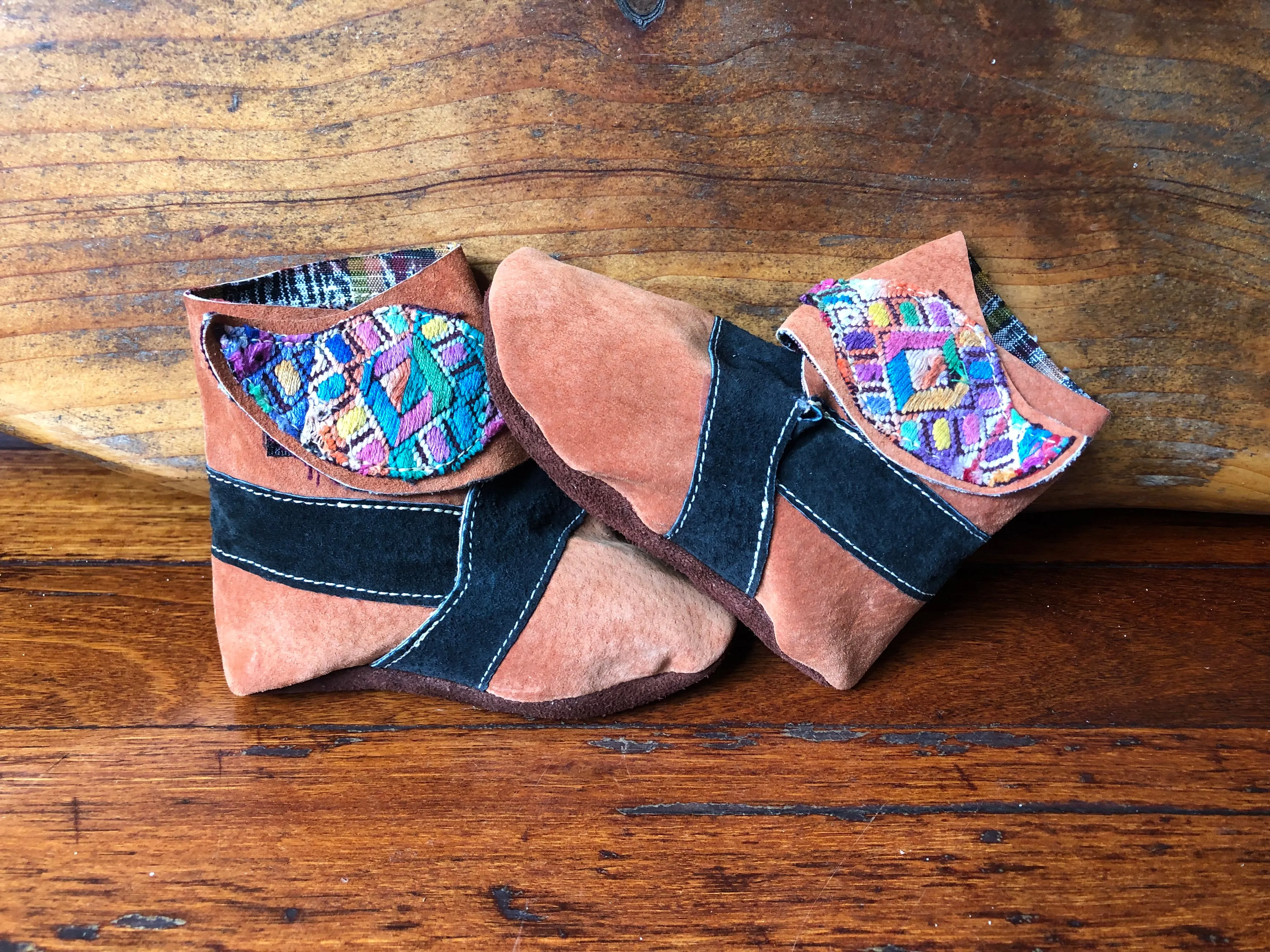 Size 23 Baby Ninja Boots - Orange, Black Rainbow Rhombus