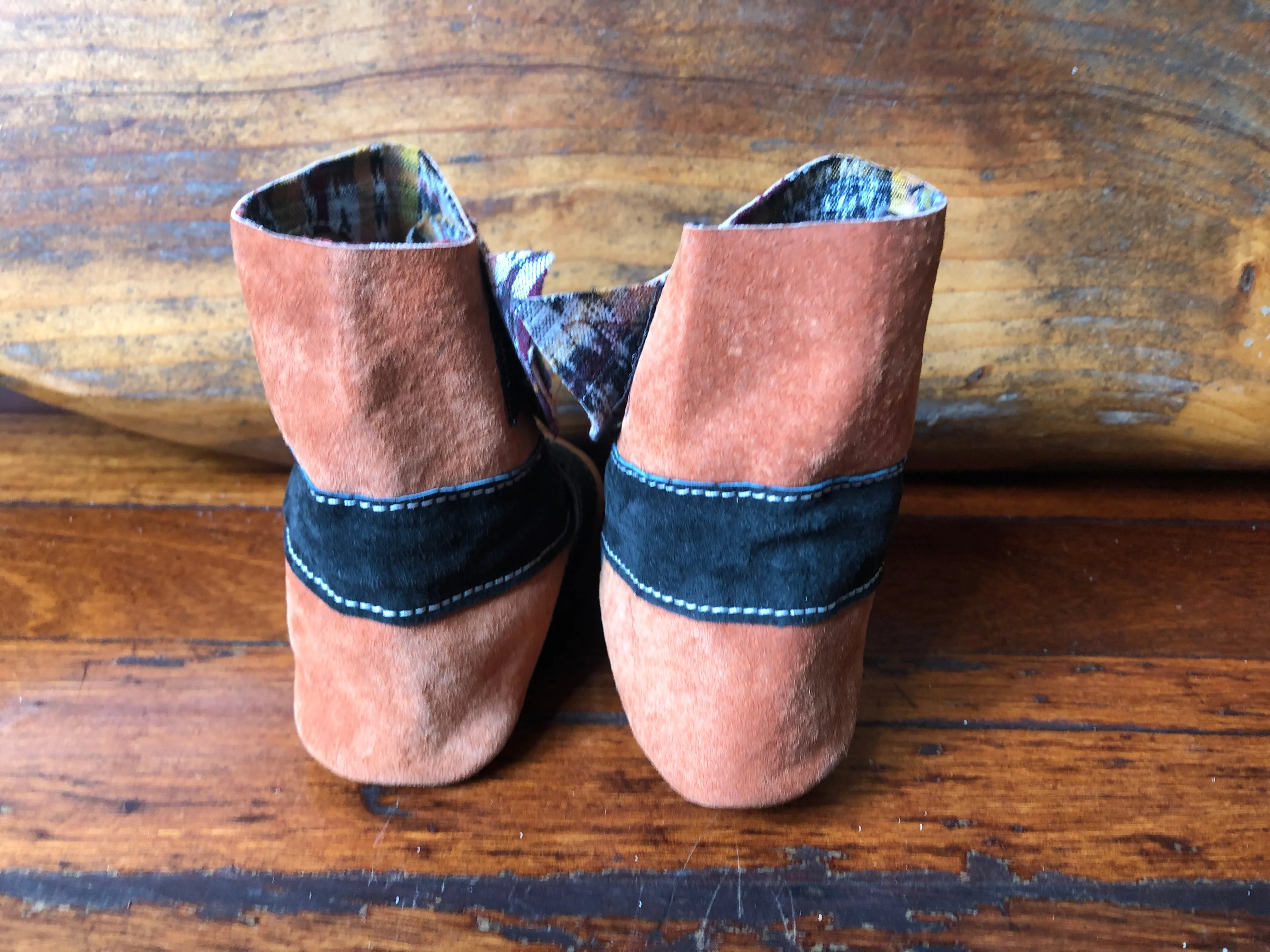 Size 23 Baby Ninja Boots - Orange, Black Rainbow Rhombus