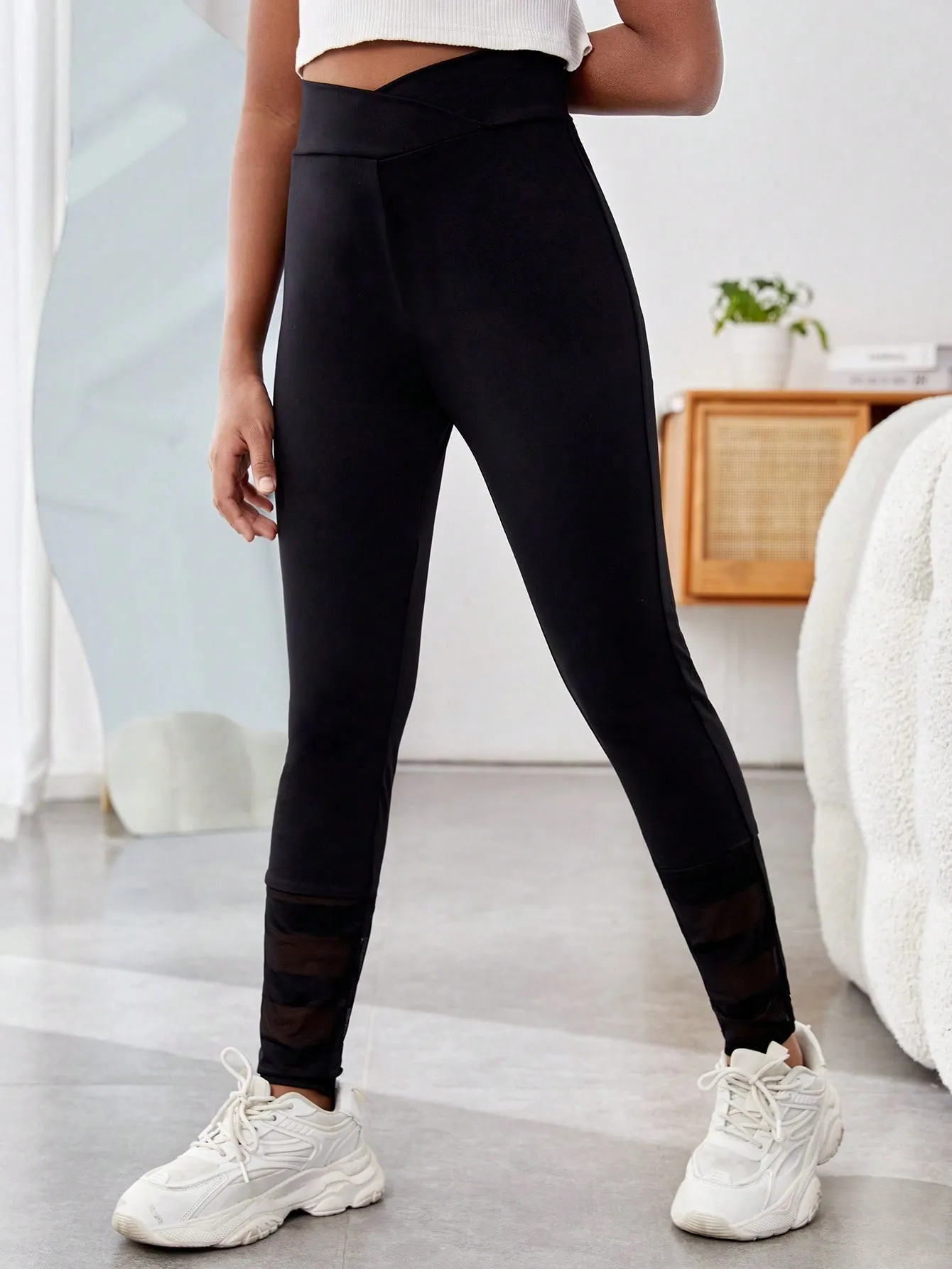 Stylish High Stretch Knitted Leggings for Tween Girls - Solid Color, Long Length