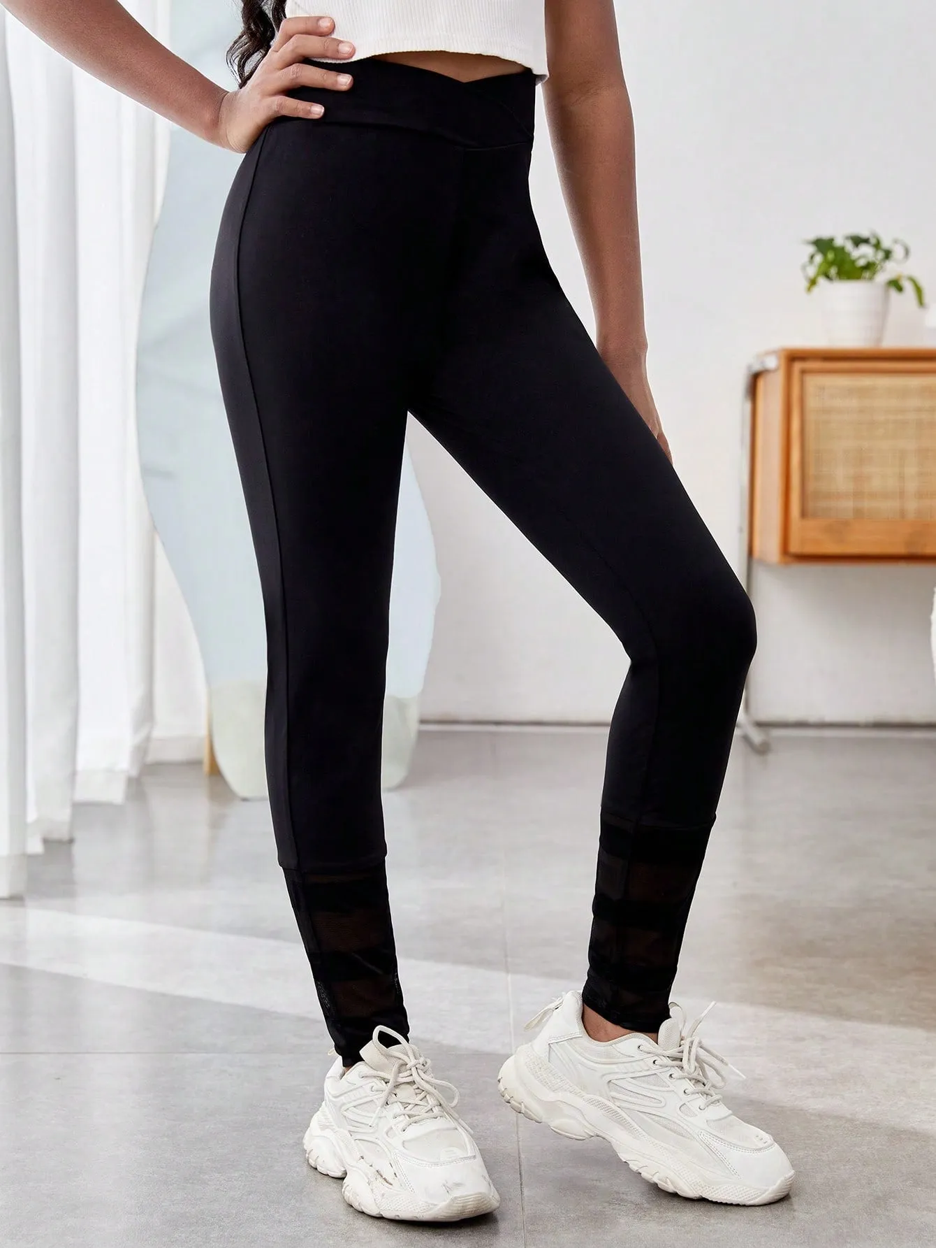 Stylish High Stretch Knitted Leggings for Tween Girls - Solid Color, Long Length