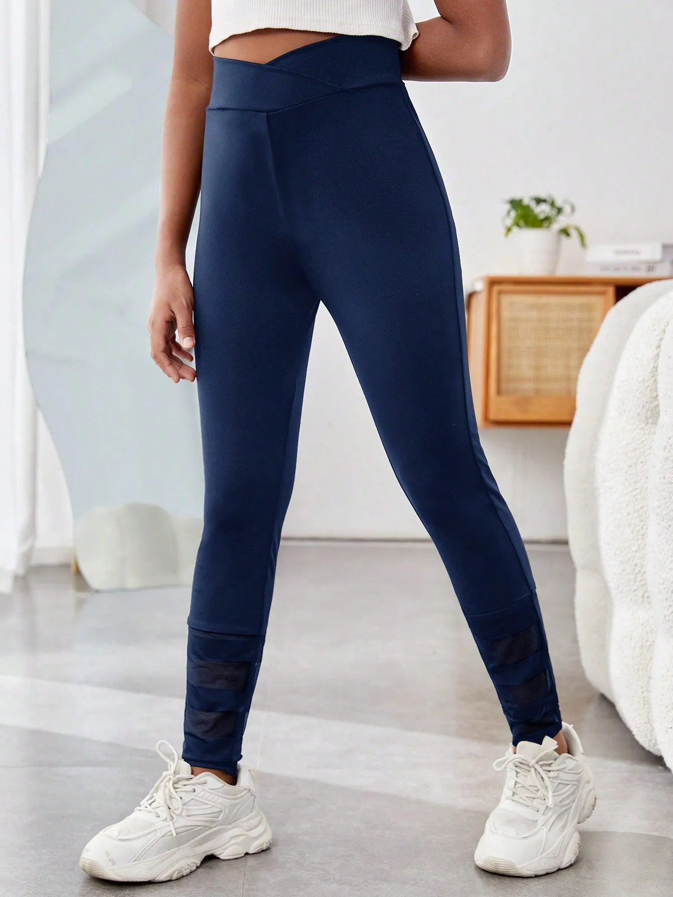 Stylish High Stretch Knitted Leggings for Tween Girls - Solid Color, Long Length