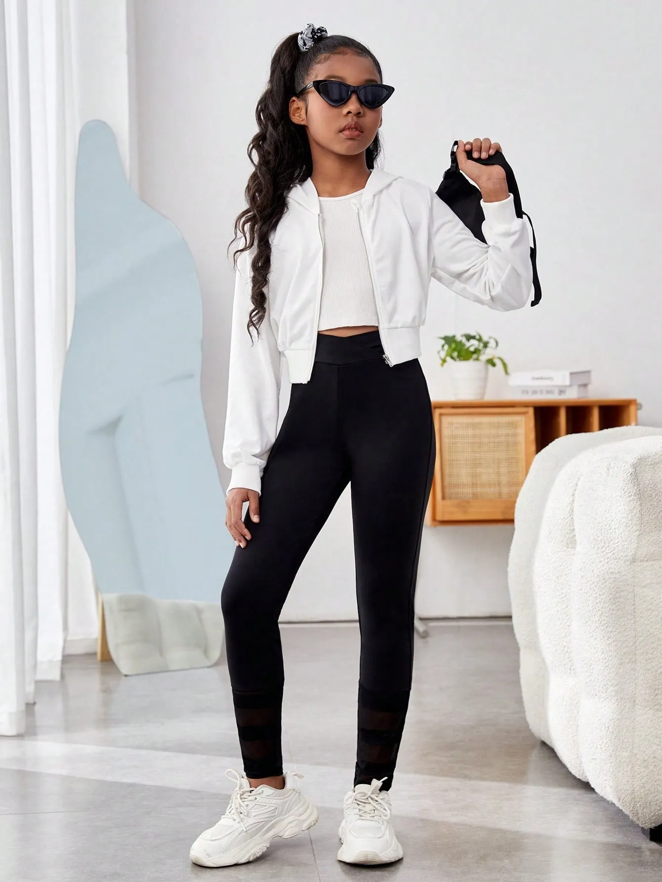 Stylish High Stretch Knitted Leggings for Tween Girls - Solid Color, Long Length