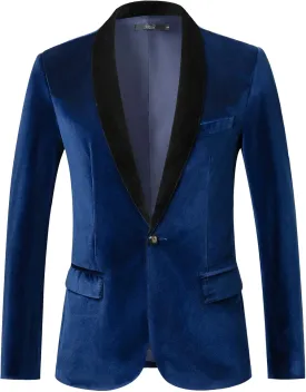 THWEI Mens Velvet Blazer Slim-Fit Solid Color One Button Blazer Sport Coat Jacket for Wedding Dinner Party