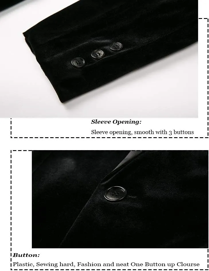 THWEI Mens Velvet Blazer Slim Fit Suit Jacket One Button Tuxedo Blazer Wedding Prom Dinner