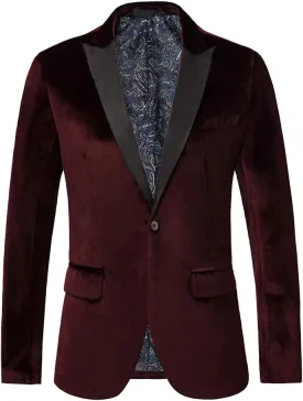 THWEI Mens Velvet Blazer Slim Fit Suit Jacket One Button Tuxedo Blazer Wedding Prom Dinner