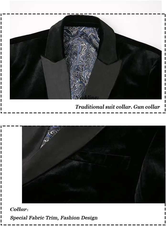 THWEI Mens Velvet Blazer Slim Fit Suit Jacket One Button Tuxedo Blazer Wedding Prom Dinner