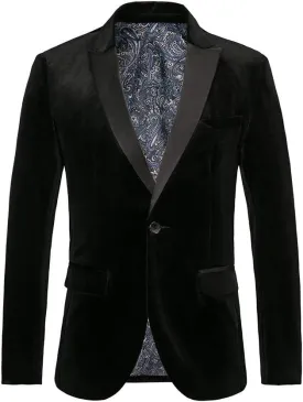 THWEI Mens Velvet Blazer Slim Fit Suit Jacket One Button Tuxedo Blazer Wedding Prom Dinner