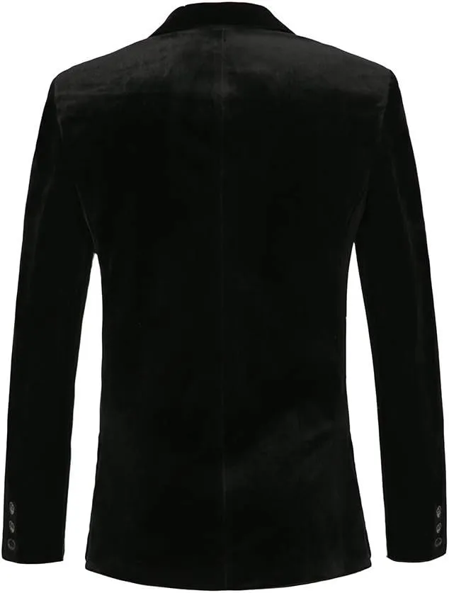 THWEI Mens Velvet Blazer Slim Fit Suit Jacket One Button Tuxedo Blazer Wedding Prom Dinner