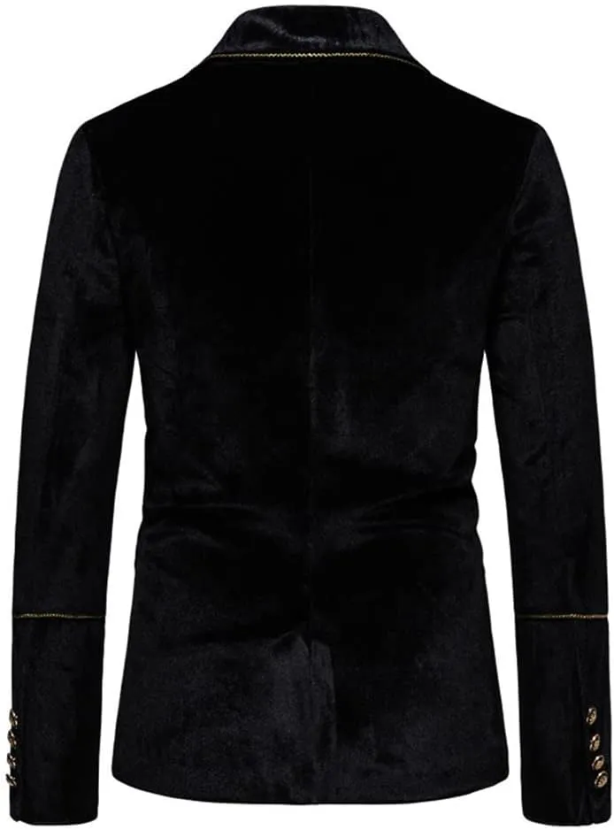 UNINUKOO Mens Suits Velvet 2 Piece Suit Slim Fit Double Breasted Formal Dinner Tuxedo (Order One Size Up)