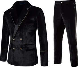 UNINUKOO Mens Suits Velvet 2 Piece Suit Slim Fit Double Breasted Formal Dinner Tuxedo (Order One Size Up)