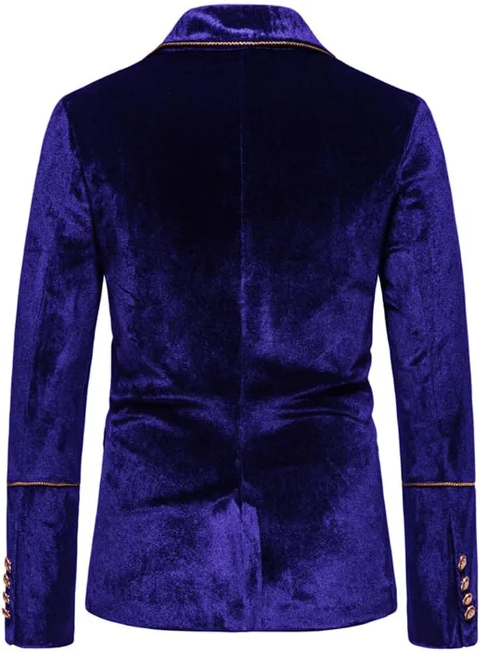 UNINUKOO Mens Suits Velvet 2 Piece Suit Slim Fit Double Breasted Formal Dinner Tuxedo (Order One Size Up)