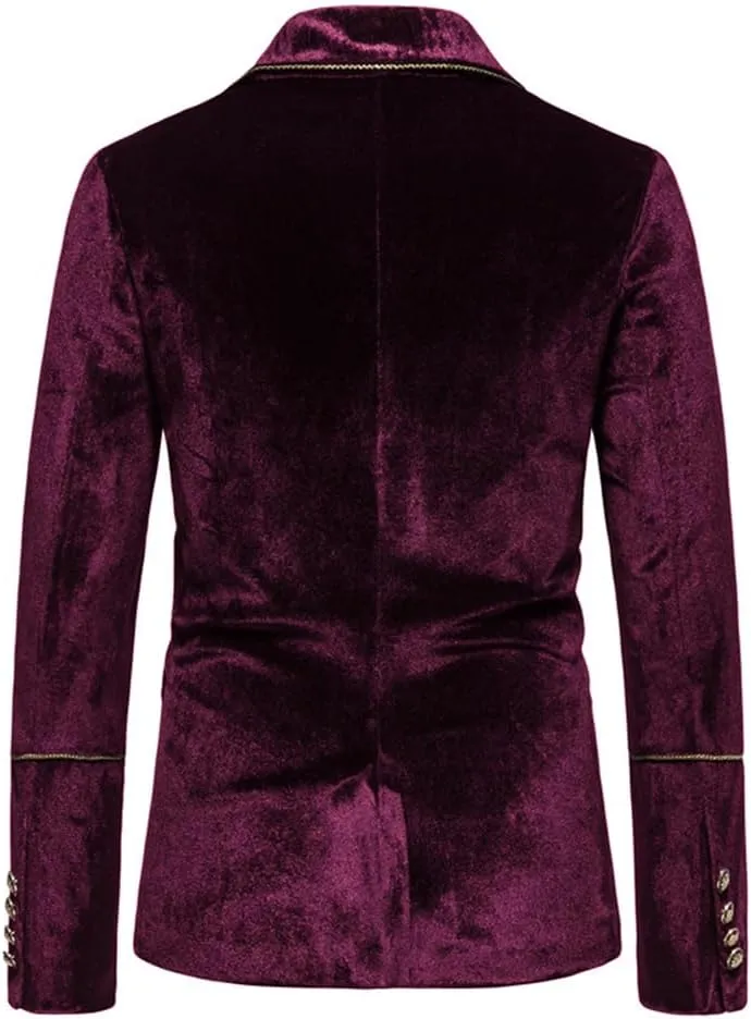UNINUKOO Mens Suits Velvet 2 Piece Suit Slim Fit Double Breasted Formal Dinner Tuxedo (Order One Size Up)