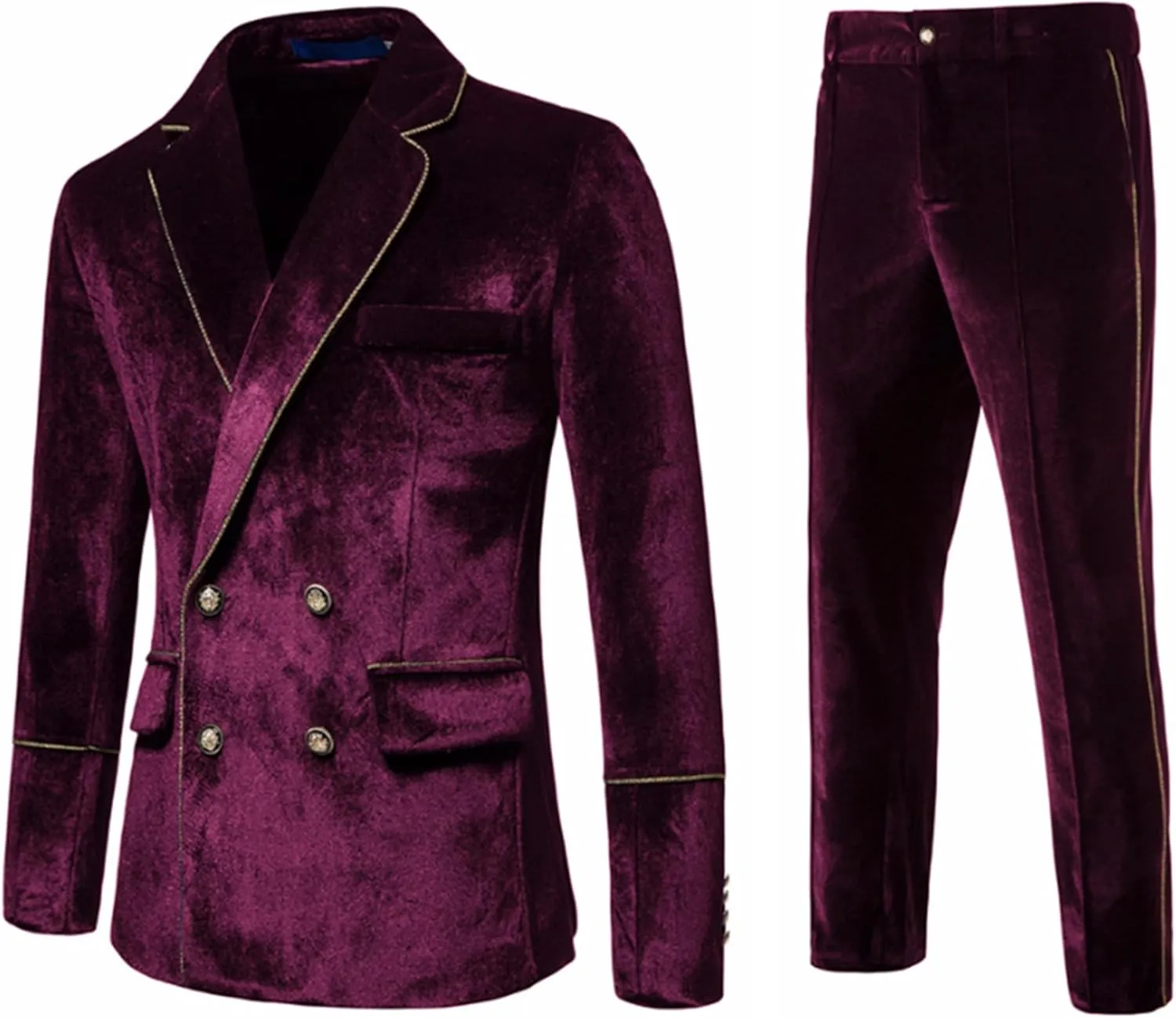 UNINUKOO Mens Suits Velvet 2 Piece Suit Slim Fit Double Breasted Formal Dinner Tuxedo (Order One Size Up)