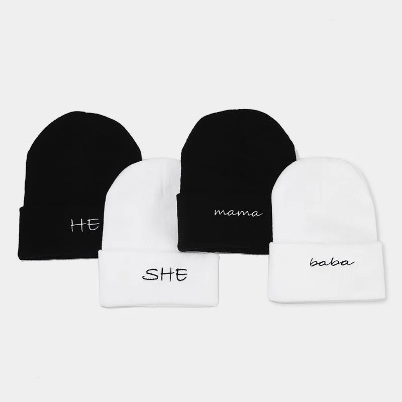 Wholesale 2023 Autumn and Winter New Mom and Dad Couple Letters Embroidery Knitted Hat Woolen Hat