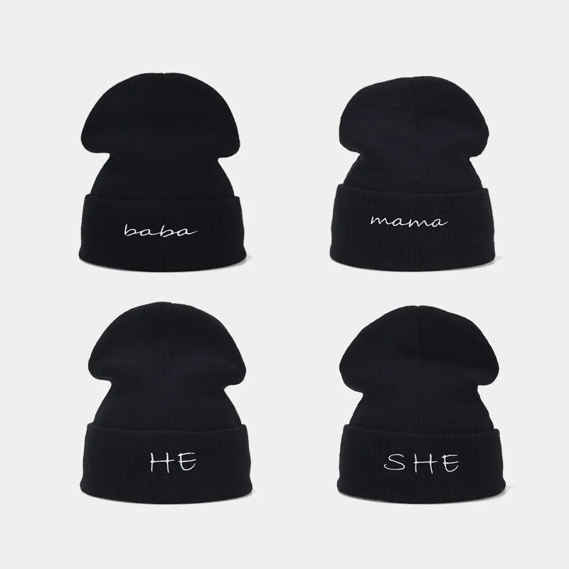 Wholesale 2023 Autumn and Winter New Mom and Dad Couple Letters Embroidery Knitted Hat Woolen Hat