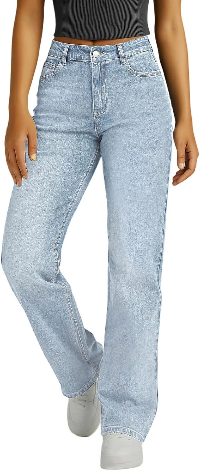 Woman Wide Leg Jeans High Waisted Baggy Jeans Boyfriend Jean Elastic Waist Stretchy Jean Straight Leg Denim Pants
