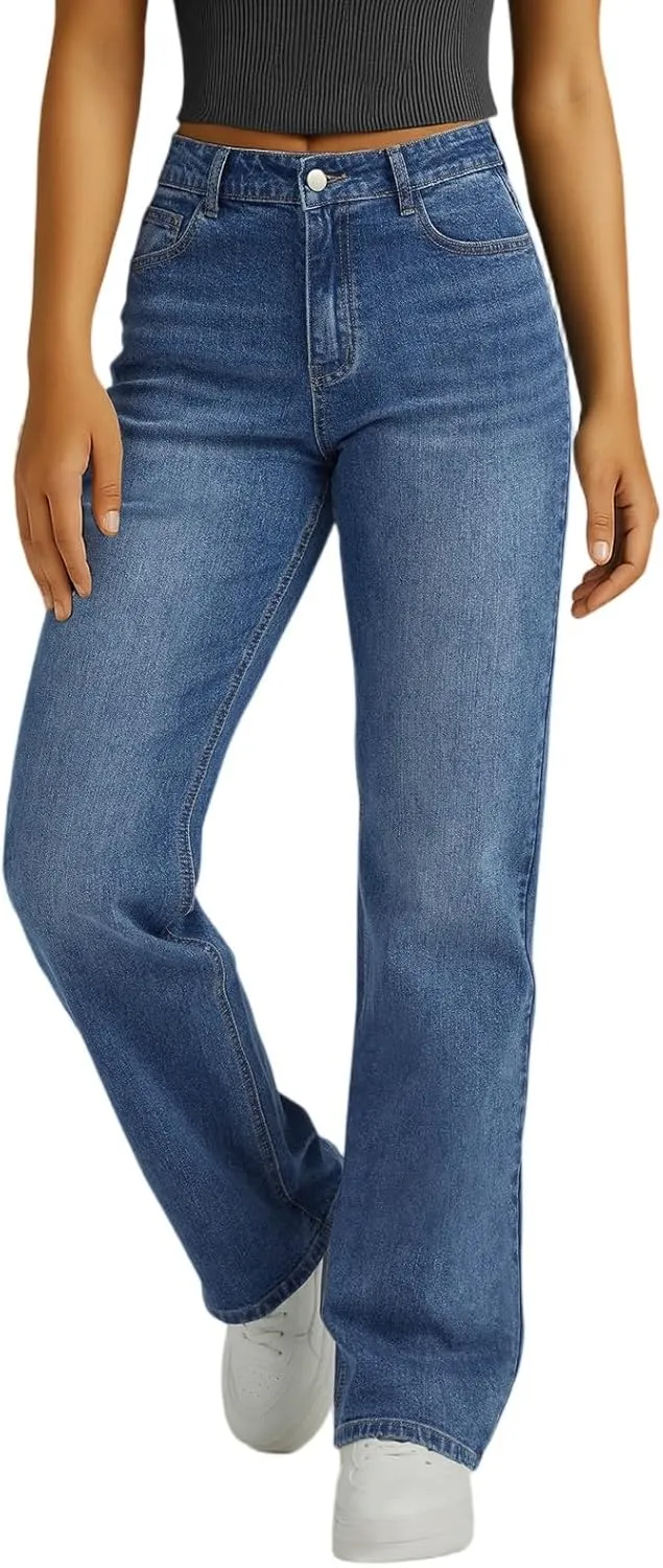 Woman Wide Leg Jeans High Waisted Baggy Jeans Boyfriend Jean Elastic Waist Stretchy Jean Straight Leg Denim Pants