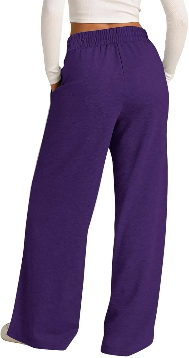 Women Wide Leg Sweatpants High Waist Baggy Straight Leg Casual Drawstring Active Sweat Pants with Pockets