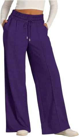 Women Wide Leg Sweatpants High Waist Baggy Straight Leg Casual Drawstring Active Sweat Pants with Pockets