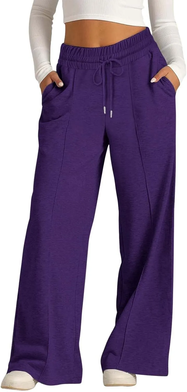 Women Wide Leg Sweatpants High Waist Baggy Straight Leg Casual Drawstring Active Sweat Pants with Pockets
