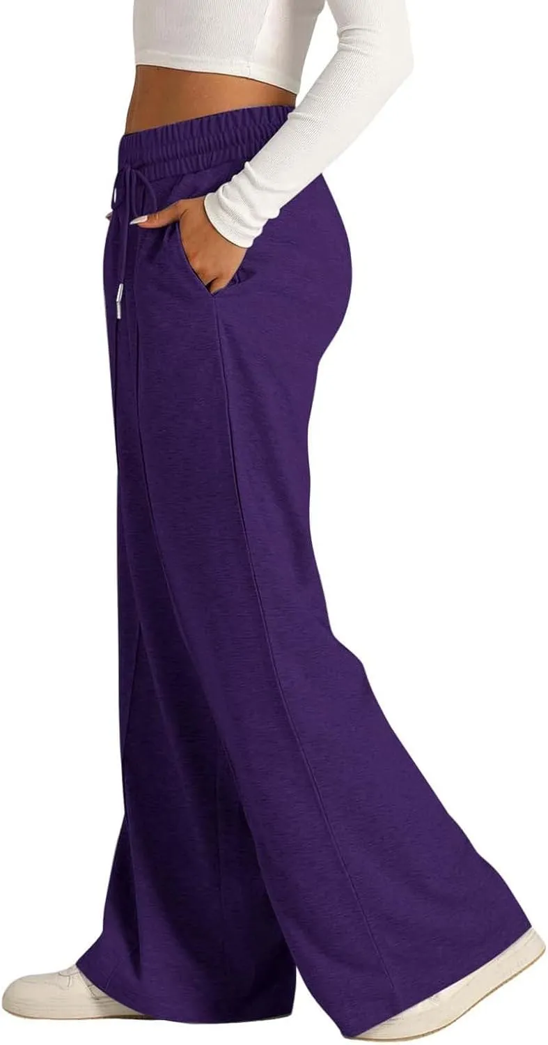 Women Wide Leg Sweatpants High Waist Baggy Straight Leg Casual Drawstring Active Sweat Pants with Pockets