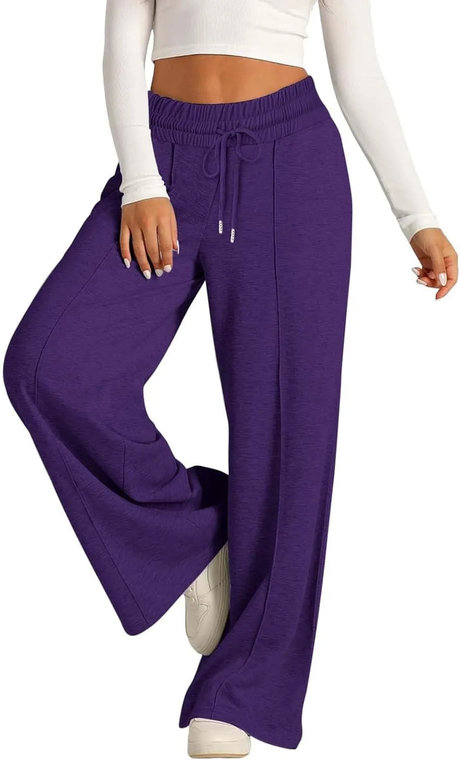 Women Wide Leg Sweatpants High Waist Baggy Straight Leg Casual Drawstring Active Sweat Pants with Pockets