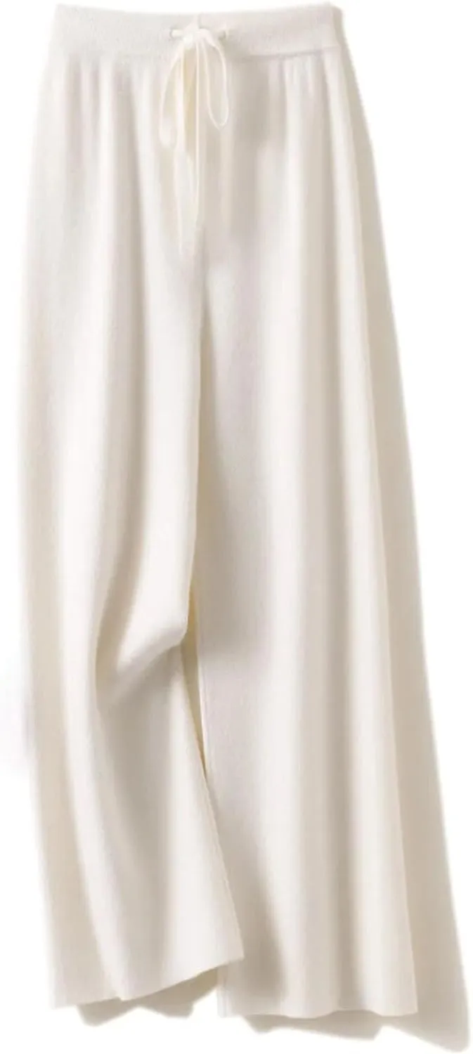 Women Wide Leg Wool Pants Elastic Waist Casual Loose Cashmere Trousers Wool Sweatpants