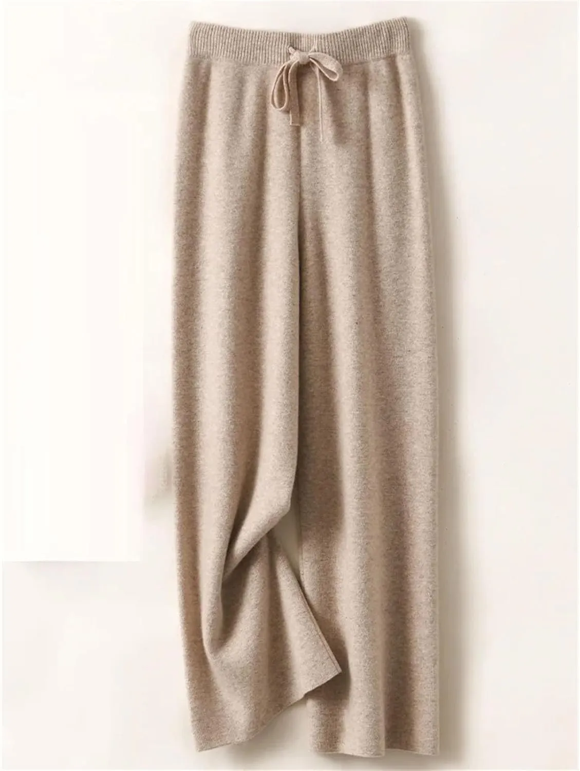 Women Wide Leg Wool Pants Elastic Waist Casual Loose Cashmere Trousers Wool Sweatpants