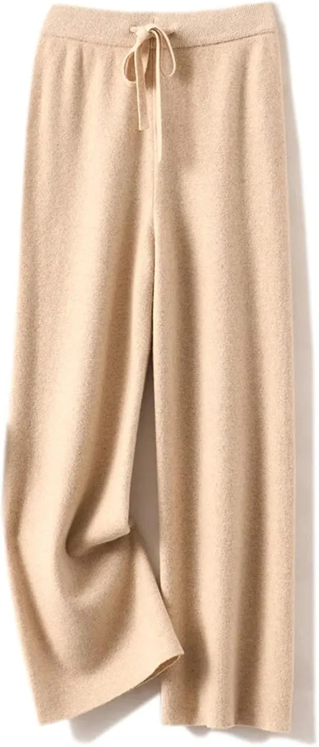 Women Wide Leg Wool Pants Elastic Waist Casual Loose Cashmere Trousers Wool Sweatpants