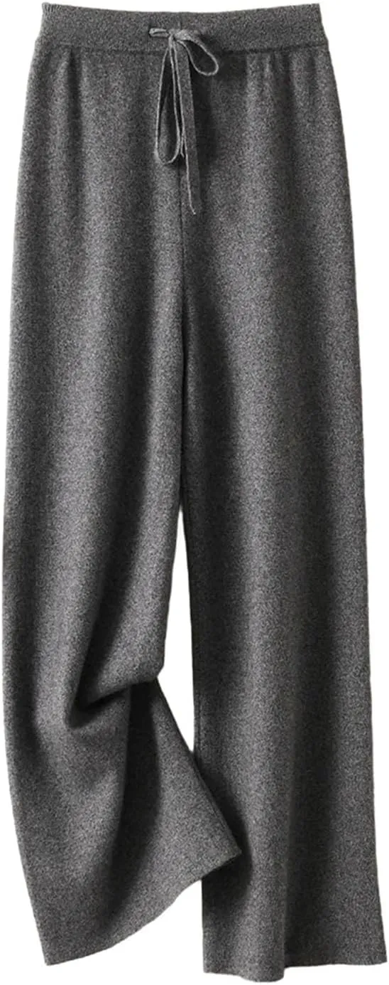 Women Wide Leg Wool Pants Elastic Waist Casual Loose Cashmere Trousers Wool Sweatpants