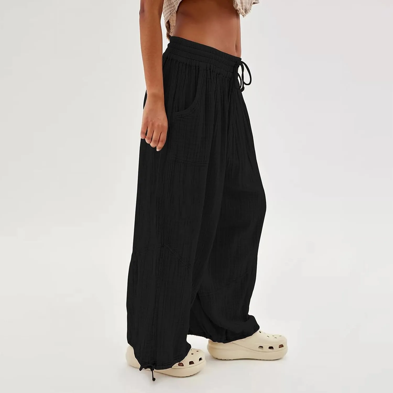 Womens Baggy Utility Pants 2024 Summer High Waisted Wide Leg Cargo Pants with Pocket Wide Leg Palazzo Trousers