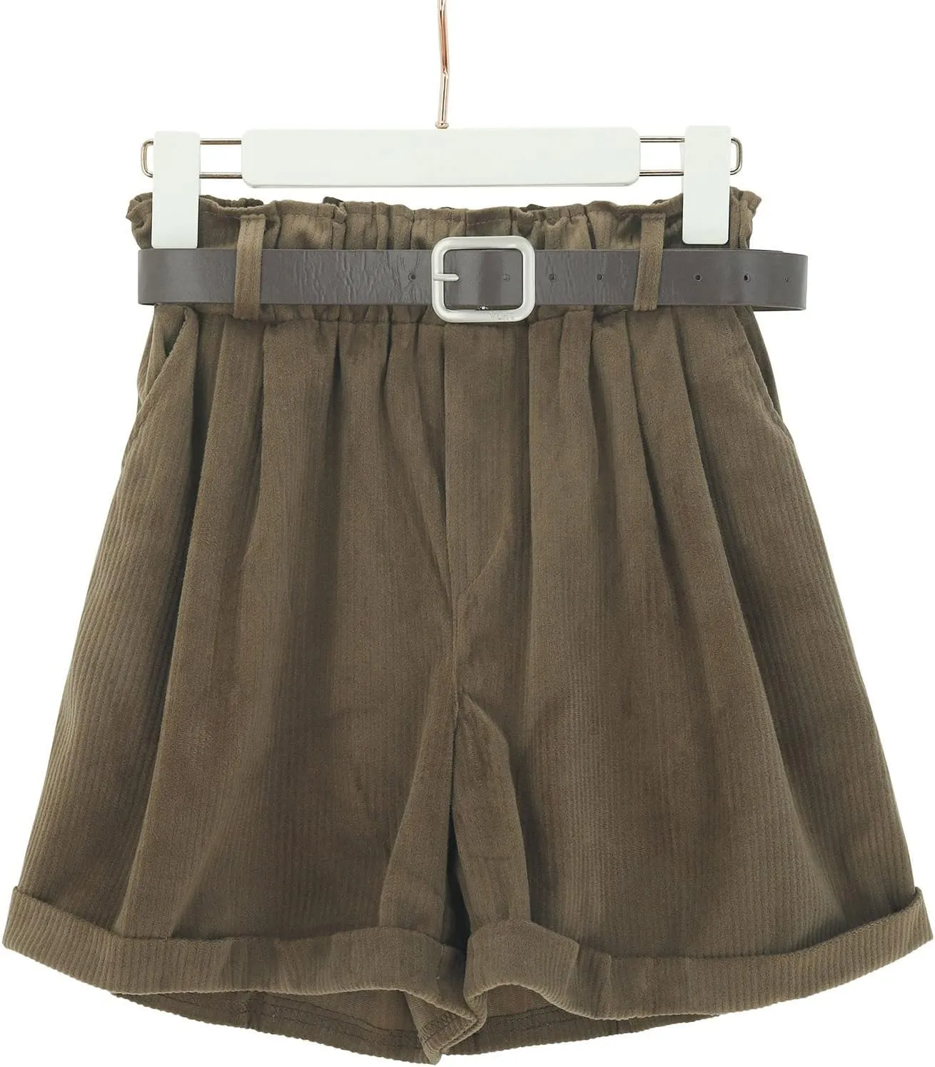 Womens Summer Shorts High Waisted Cuffed Hem Corduroy Shorts Wide Leg Lounge Baggy Short Pants with Pockets